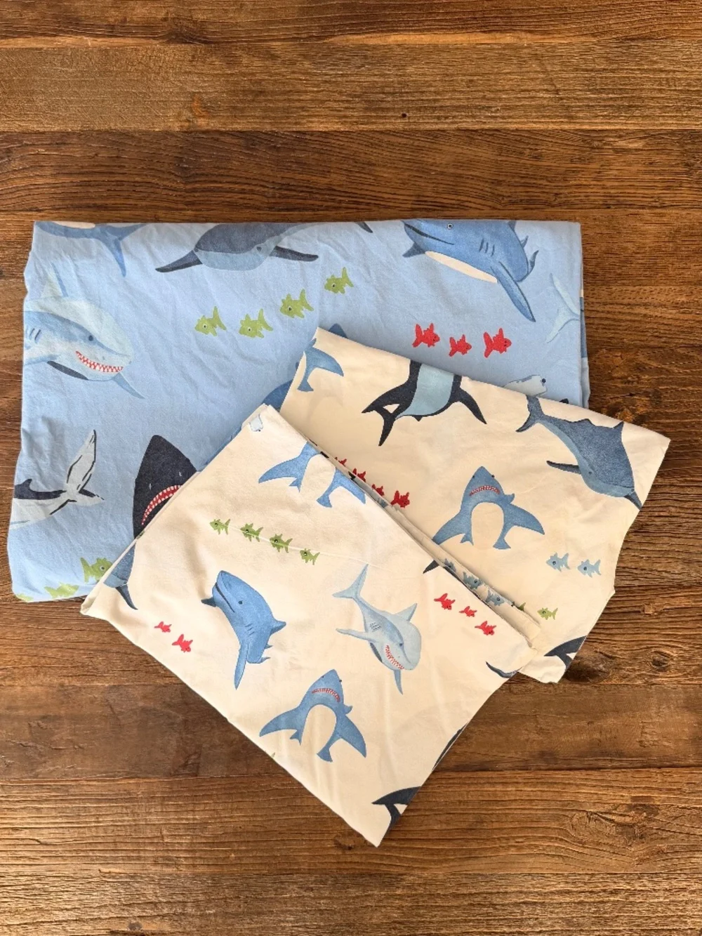 Pottery Barn Kids Shark Bite Queen Duvet Cover + 2 Pillow Cases